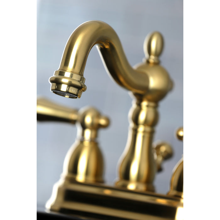 Kingston Heirloom KB1607AL - Heritage Double-Handle 3-Hole Deck Mount 4-Inch Centerset Bathroom Faucet with Pop-Up Drain, Brushed Brass