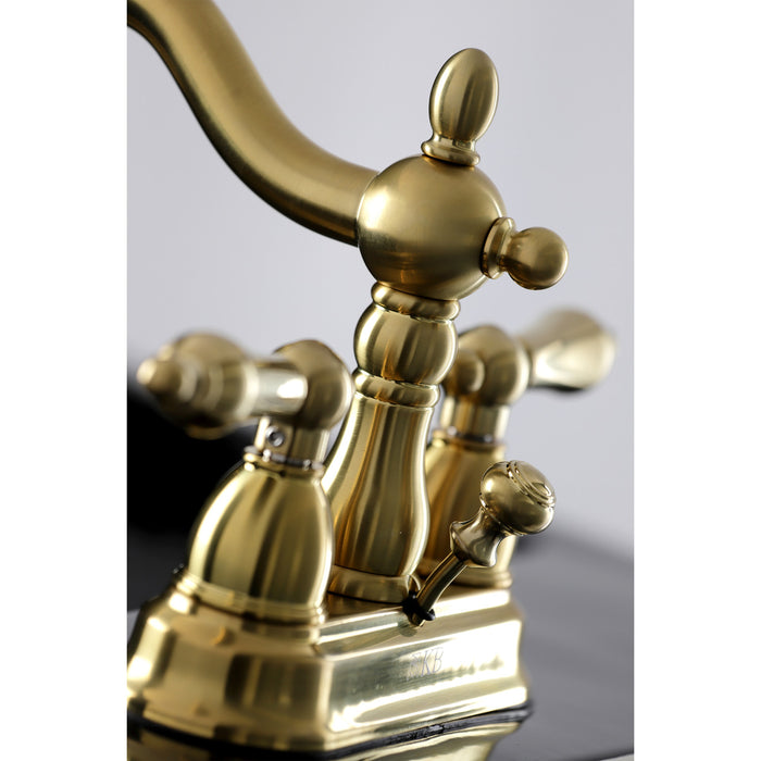 Kingston Heirloom KB1607AL - Heritage Double-Handle 3-Hole Deck Mount 4-Inch Centerset Bathroom Faucet with Pop-Up Drain, Brushed Brass