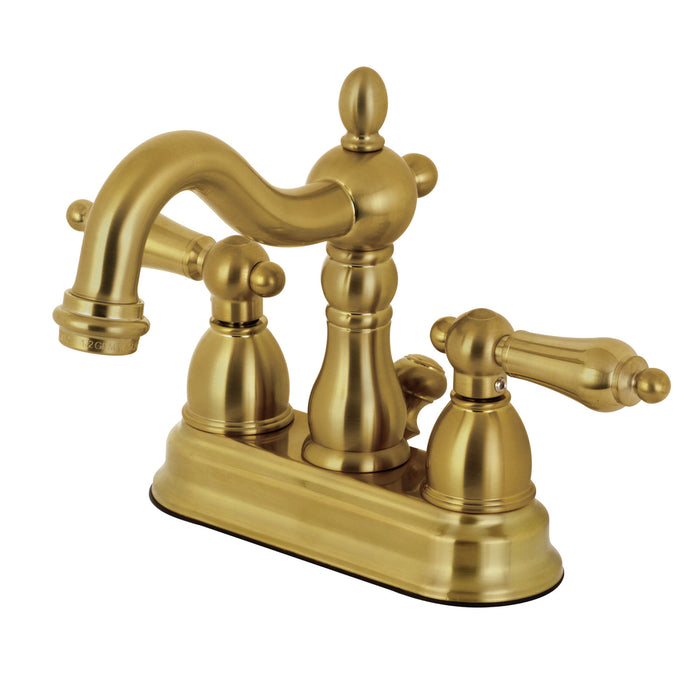 Kingston Heirloom KB1607AL - Heritage Double-Handle 3-Hole Deck Mount 4-Inch Centerset Bathroom Faucet with Pop-Up Drain, Brushed Brass