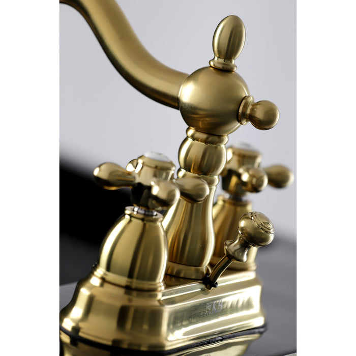 Kingston Heirloom KB1607AX - Heritage Double-Handle 3-Hole Deck Mount 4-Inch Centerset Bathroom Faucet with Pop-Up Drain, Brushed Brass