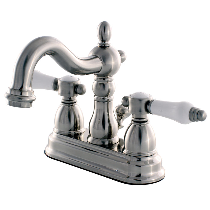 Kingston Heirloom KB1608BPL - Bel-Air Double-Handle 3-Hole Deck Mount 4-Inch Centerset Bathroom Faucet with Pop-Up Drain, Brushed Nickel