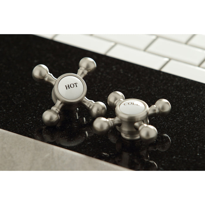 Kingston Heirloom KB1608BX - Heritage Double-Handle 3-Hole Deck Mount 4-Inch Centerset Bathroom Faucet with Pop-Up Drain, Brushed Nickel