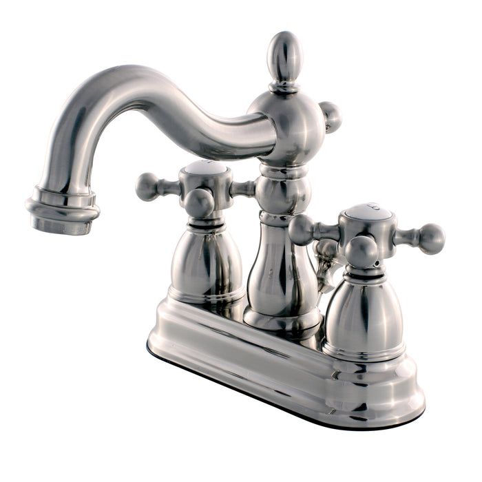 Kingston Heirloom KB1608BX - Heritage Double-Handle 3-Hole Deck Mount 4-Inch Centerset Bathroom Faucet with Pop-Up Drain, Brushed Nickel