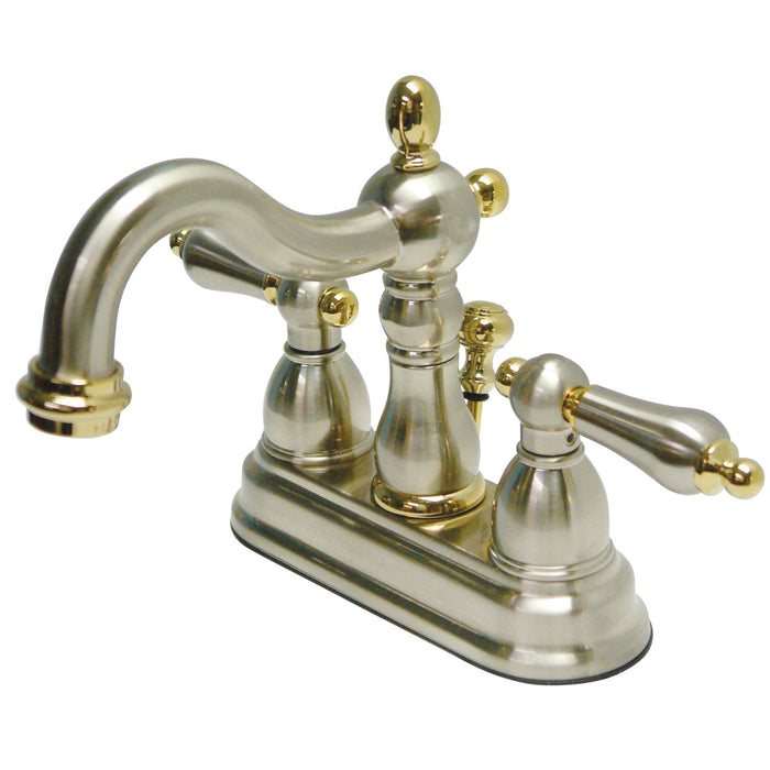 Kingston Heirloom KB1609AL - Heritage Double-Handle 3-Hole Deck Mount 4-Inch Centerset Bathroom Faucet with Pop-Up Drain, Brushed Nickel/Polished Brass