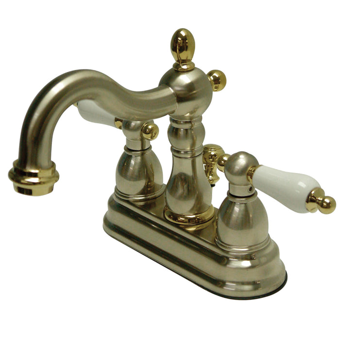 Kingston Heirloom KB1609PL - Heritage Double-Handle 3-Hole Deck Mount 4-Inch Centerset Bathroom Faucet with Pop-Up Drain, Brushed Nickel/Polished Brass