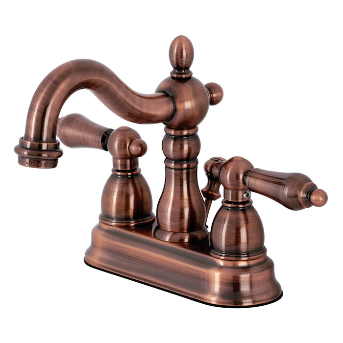 Kingston Heirloom KB160ALAC - Heritage Double-Handle 3-Hole Deck Mount 4-Inch Centerset Bathroom Faucet with Pop-Up Drain, Antique Copper