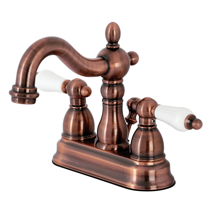 Kingston Heirloom KB160PLAC - Heritage Double-Handle 3-Hole Deck Mount 4-Inch Centerset Bathroom Faucet with Pop-Up Drain, Antique Copper