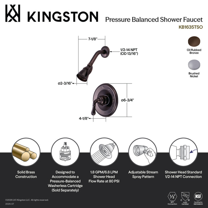 Kingston Tulare KB1635TSO Single-Handle Shower Faucet, Trim Only, Oil Rubbed Bronze