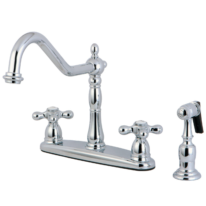 Kingston Heirloom KB1751AXBS - Heritage Two-Handle 4-Hole 8" Centerset Kitchen Faucet with Brass Sprayer, Polished Chrome