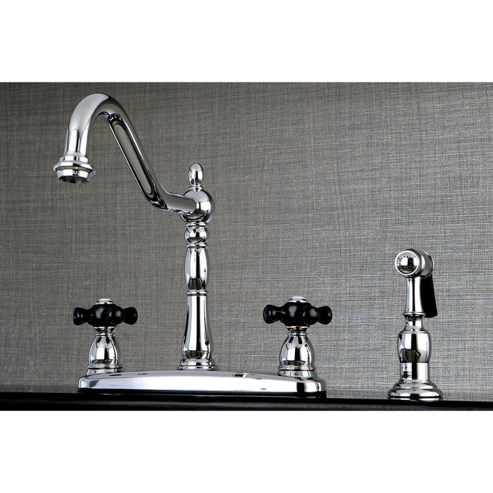 Kingston Heirloom KB1751PKXBS - Duchess Two-Handle 4-Hole 8" Centerset Kitchen Faucet with Brass Sprayer, Polished Chrome