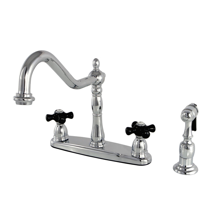 Kingston Heirloom KB1751PKXBS - Duchess Two-Handle 4-Hole 8" Centerset Kitchen Faucet with Brass Sprayer, Polished Chrome
