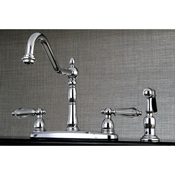 Kingston Heirloom KB1751WLLBS - Wilshire Two-Handle 4-Hole 8" Centerset Kitchen Faucet with Brass Sprayer, Polished Chrome