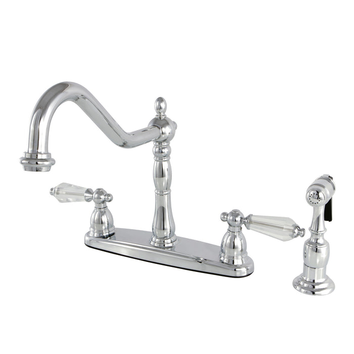 Kingston Heirloom KB1751WLLBS - Wilshire Two-Handle 4-Hole 8" Centerset Kitchen Faucet with Brass Sprayer, Polished Chrome