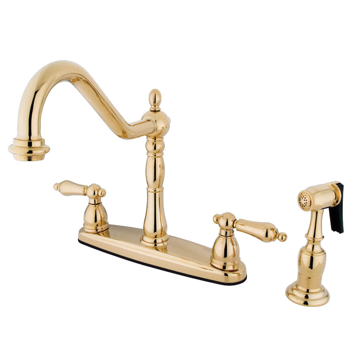 Kingston Heirloom KB1752ALBS - Heritage Two-Handle 4-Hole 8" Centerset Kitchen Faucet with Brass Sprayer, Polished Brass