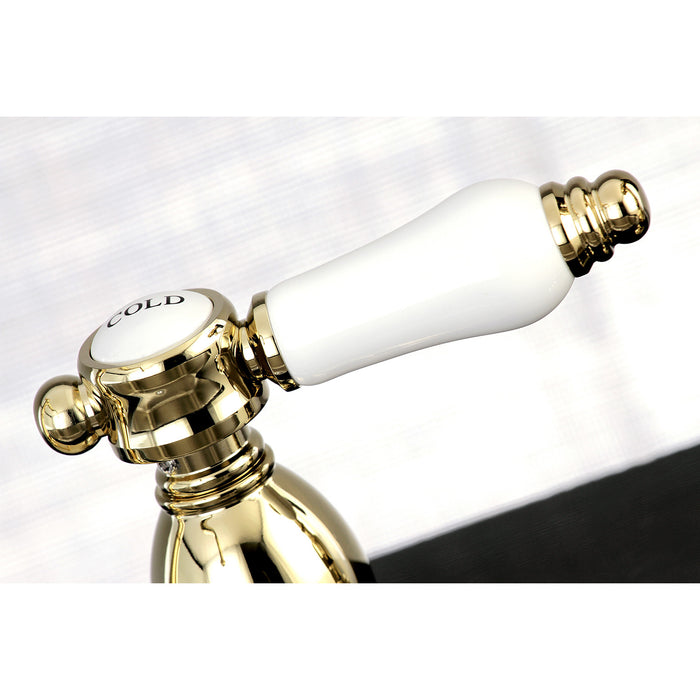 Kingston Heirloom KB1752BPLBS - Bel-Air Two-Handle 4-Hole 8" Centerset Kitchen Faucet with Brass Sprayer, Polished Brass