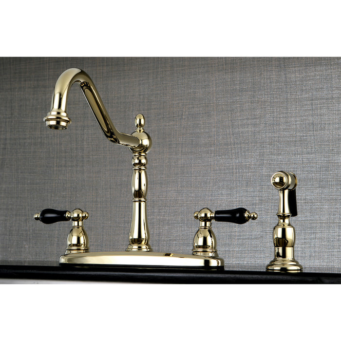 Kingston Heirloom KB1752PKLBS - Duchess Two-Handle 4-Hole 8" Centerset Kitchen Faucet with Brass Sprayer, Polished Brass