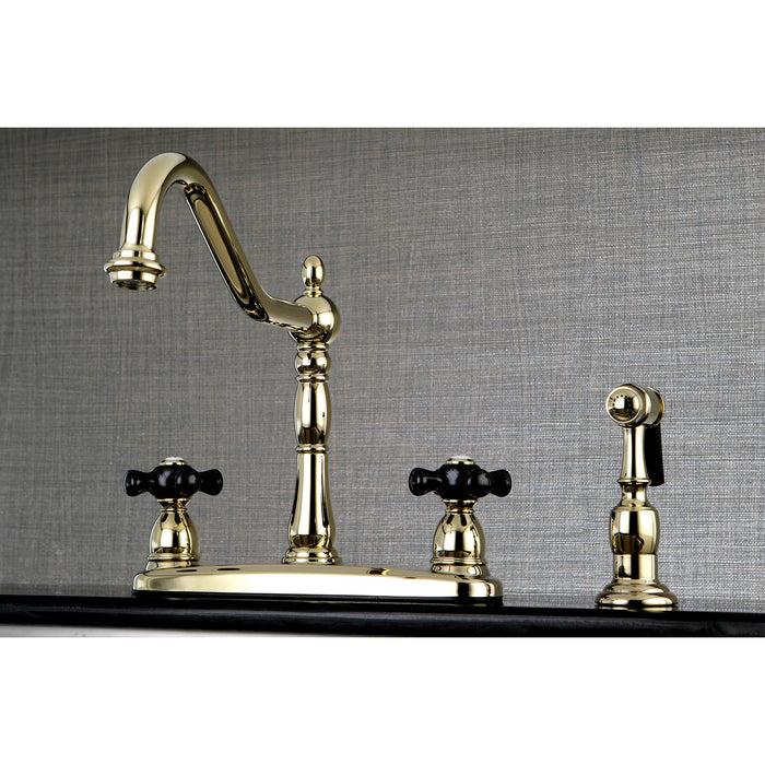 Kingston Heirloom KB1752PKXBS - Duchess Two-Handle 4-Hole 8" Centerset Kitchen Faucet with Brass Sprayer, Polished Brass