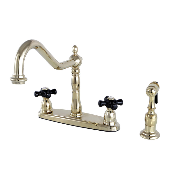 Kingston Heirloom KB1752PKXBS - Duchess Two-Handle 4-Hole 8" Centerset Kitchen Faucet with Brass Sprayer, Polished Brass