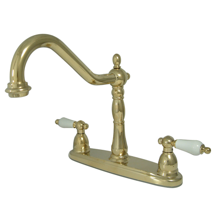 Kingston Heirloom KB1752PLLSTwo-Handle 3-Hole 8" Centerset Kitchen Faucet, Polished Brass