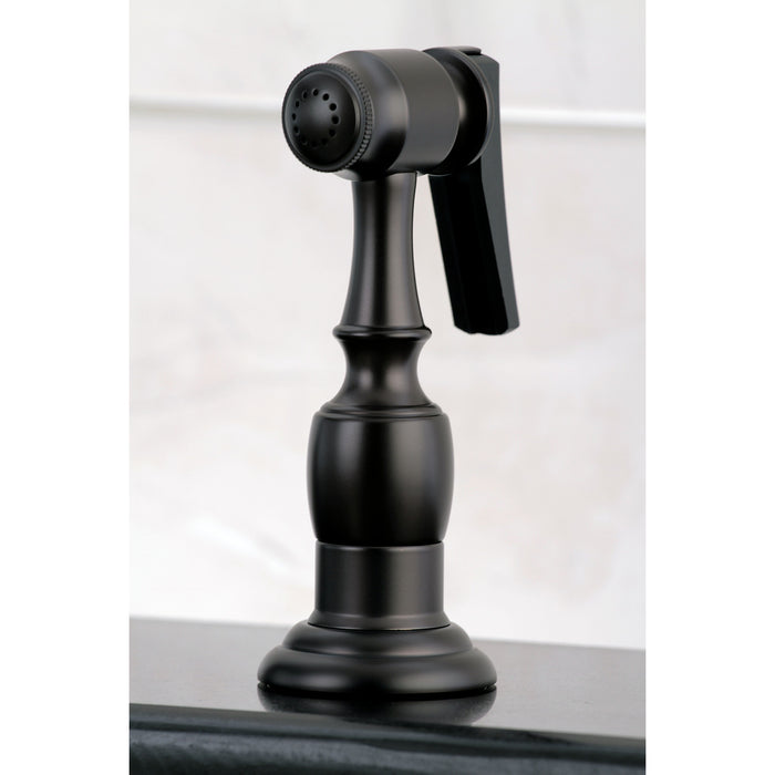 Kingston Heirloom KB1755PKXBS - Duchess Two-Handle 4-Hole 8" Centerset Kitchen Faucet with Brass Sprayer, Oil Rubbed Bronze