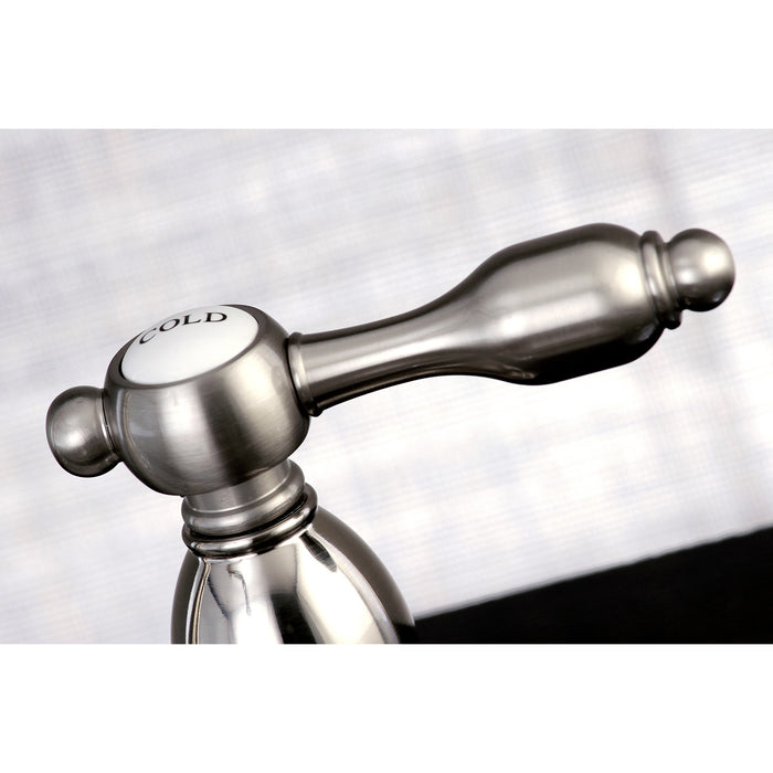 Kingston Heirloom KB1758TALBS - Tudor Two-Handle 4-Hole 8" Centerset Kitchen Faucet with Brass Sprayer, Brushed Nickel