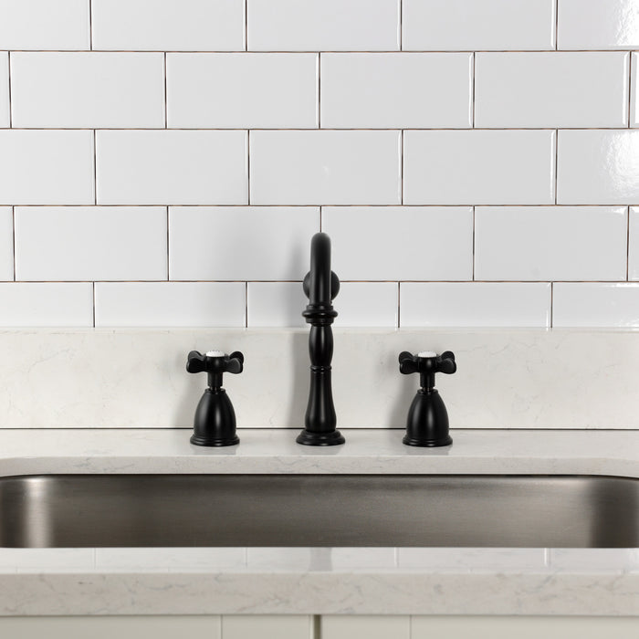 Kingston Heirloom KB1790BEXLS - Essex Double-Handle 3-Hole Widespread Kitchen Faucet, Matte Black