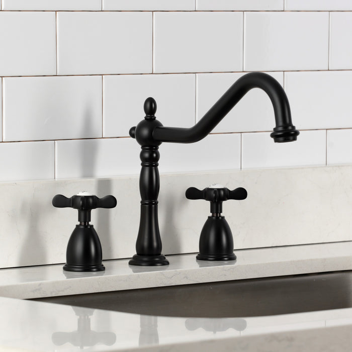 Kingston Heirloom KB1790BEXLS - Essex Double-Handle 3-Hole Widespread Kitchen Faucet, Matte Black