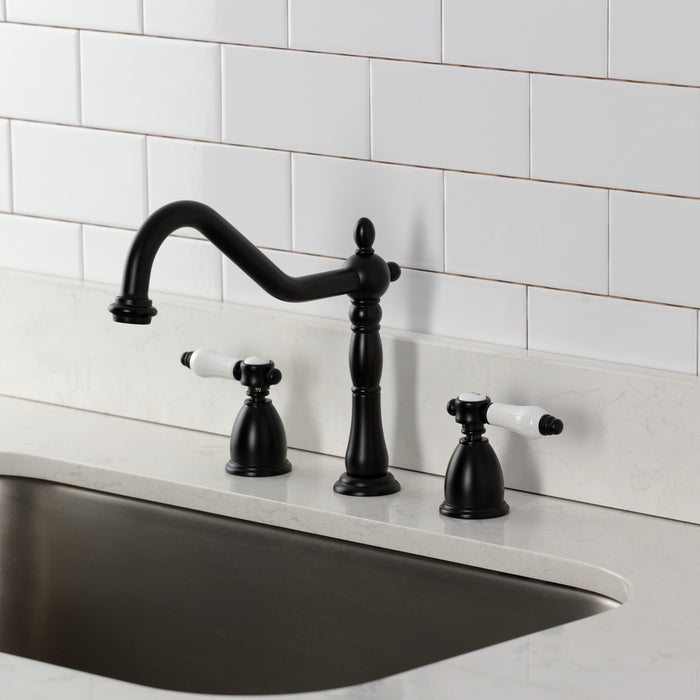 Kingston Heirloom KB1790BPLLS - Bel-Air Double-Handle Widespread Kitchen Faucet, Matte Black