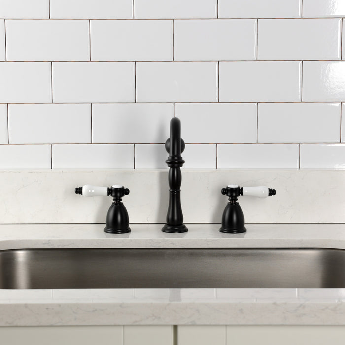 Kingston Heirloom KB1790BPLLS - Bel-Air Double-Handle Widespread Kitchen Faucet, Matte Black
