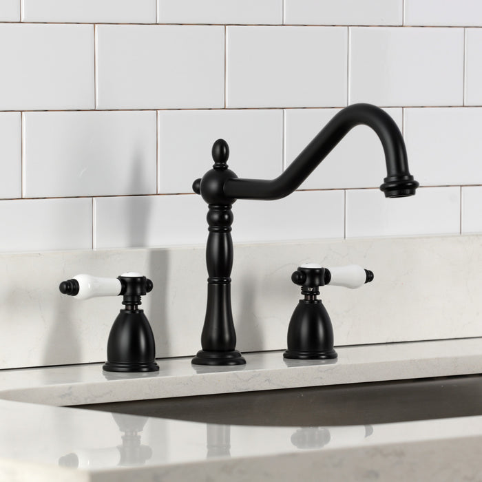 Kingston Heirloom KB1790BPLLS - Bel-Air Double-Handle Widespread Kitchen Faucet, Matte Black