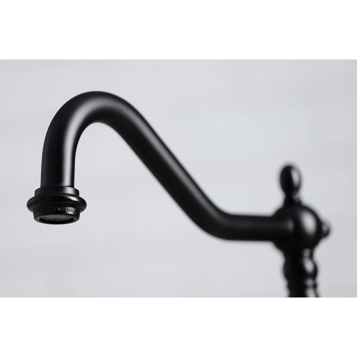 Kingston Heirloom KB1790PXBS - Heritage Double-Handle 4-Hole Widespread Kitchen Faucet with Brass Sprayer, Matte Black