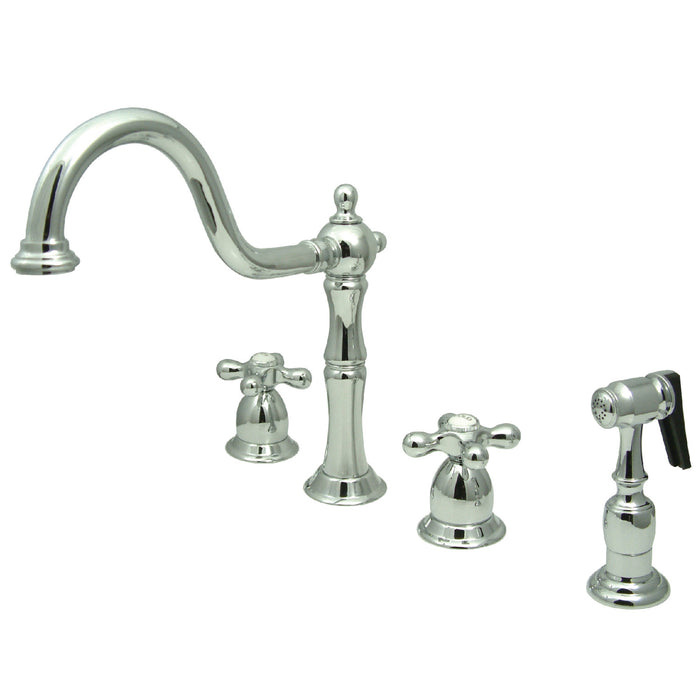 Kingston Heirloom KB1791AXBS - Heritage Double-Handle 4-Hole Widespread Kitchen Faucet with Brass Sprayer, Polished Chrome