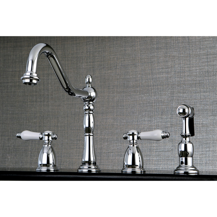 Kingston Heirloom KB1791BPLBS - Bel-Air Double-Handle Widespread Kitchen Faucet with Brass Sprayer, Polished Chrome