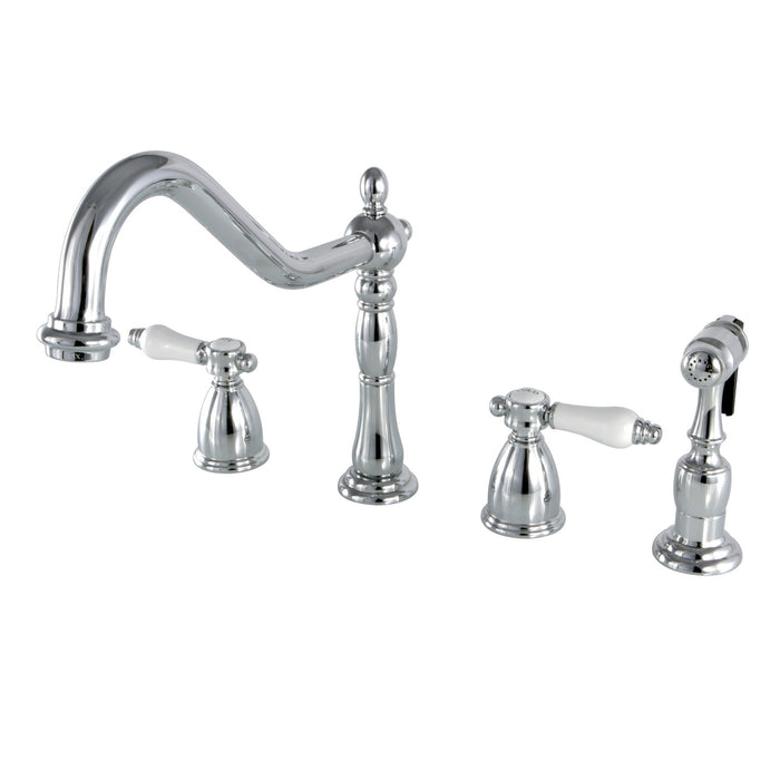 Kingston Heirloom KB1791BPLBS - Bel-Air Double-Handle Widespread Kitchen Faucet with Brass Sprayer, Polished Chrome