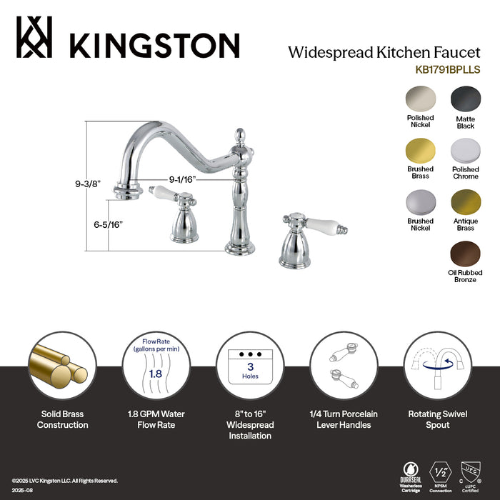 Kingston Heirloom KB1791BPLLS - Bel-Air Double-Handle Widespread Kitchen Faucet, Polished Chrome