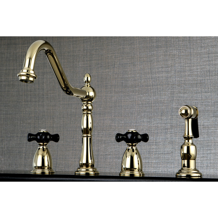 Duchess KB1792PKXBS Double-Handle 4-Hole Widespread Kitchen Faucet with Brass Sprayer, Polished Brass