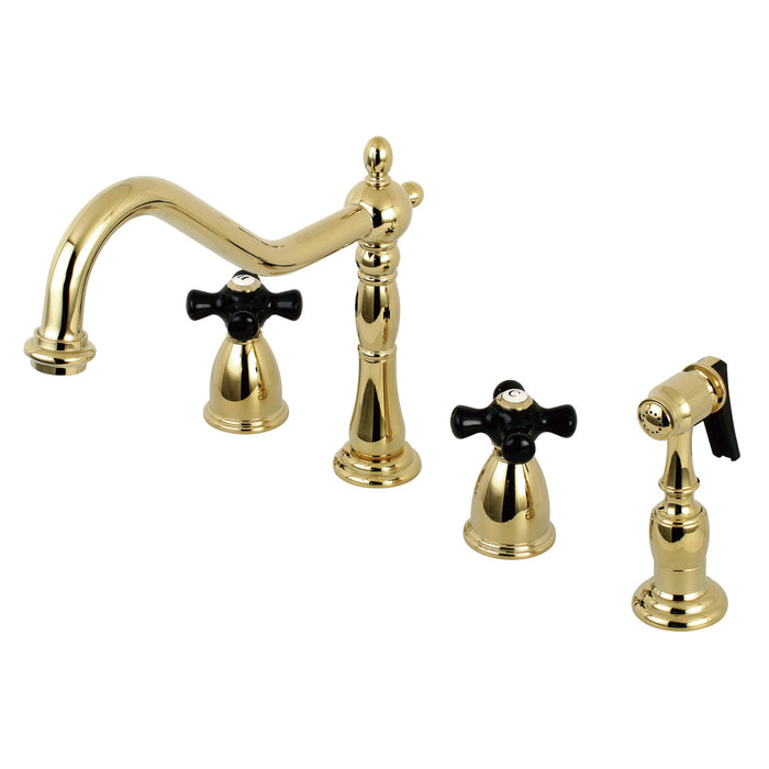 Duchess KB1792PKXBS Double-Handle 4-Hole Widespread Kitchen Faucet with Brass Sprayer, Polished Brass