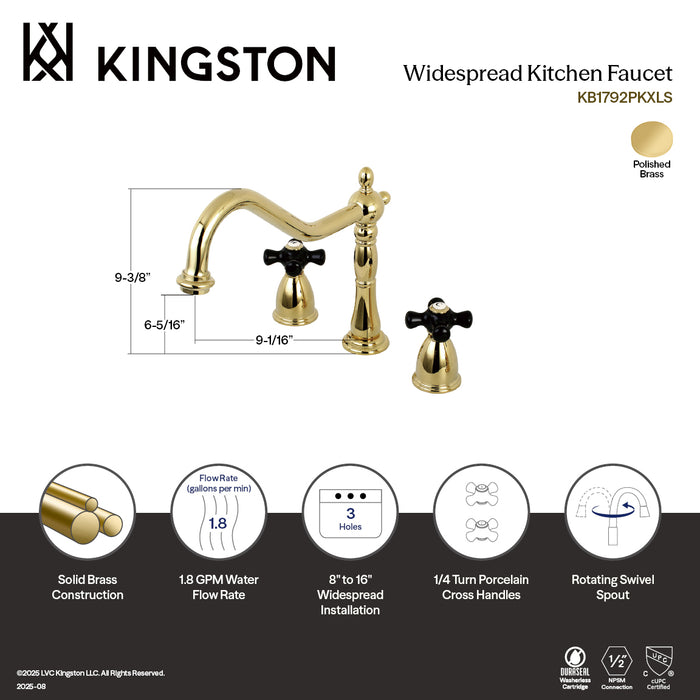 Kingston Heirloom KB1792PKXLS - Duchess Double-Handle 3-Hole Widespread Kitchen Faucet, Polished Brass