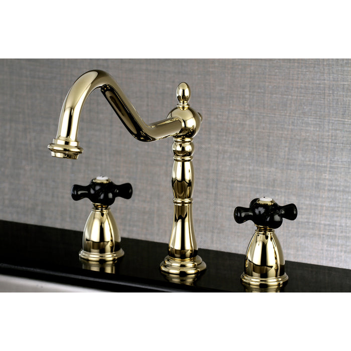 Kingston Heirloom KB1792PKXLS - Duchess Double-Handle 3-Hole Widespread Kitchen Faucet, Polished Brass