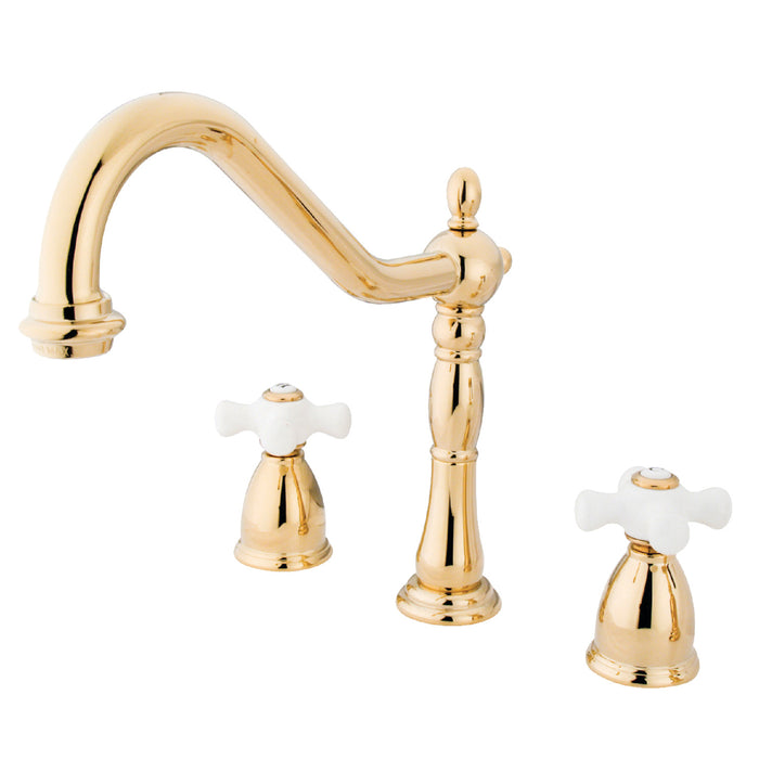 Kingston Heirloom KB1792PXLS - Heritage Double-Handle 3-Hole Widespread Kitchen Faucet, Polished Brass