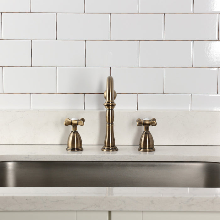 Kingston Heirloom KB1793BEXLS - Essex Double-Handle 3-Hole Widespread Kitchen Faucet, Antique Brass