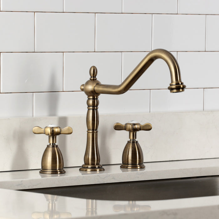 Kingston Heirloom KB1793BEXLS - Essex Double-Handle 3-Hole Widespread Kitchen Faucet, Antique Brass