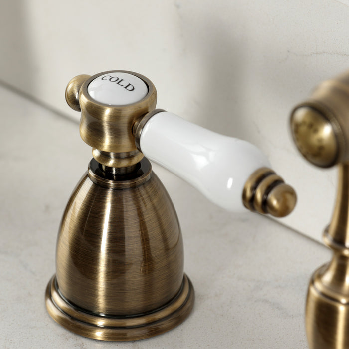Bel-Air KB1793BPLBS Double-Handle Widespread Kitchen Faucet with Brass Sprayer, Antique Brass