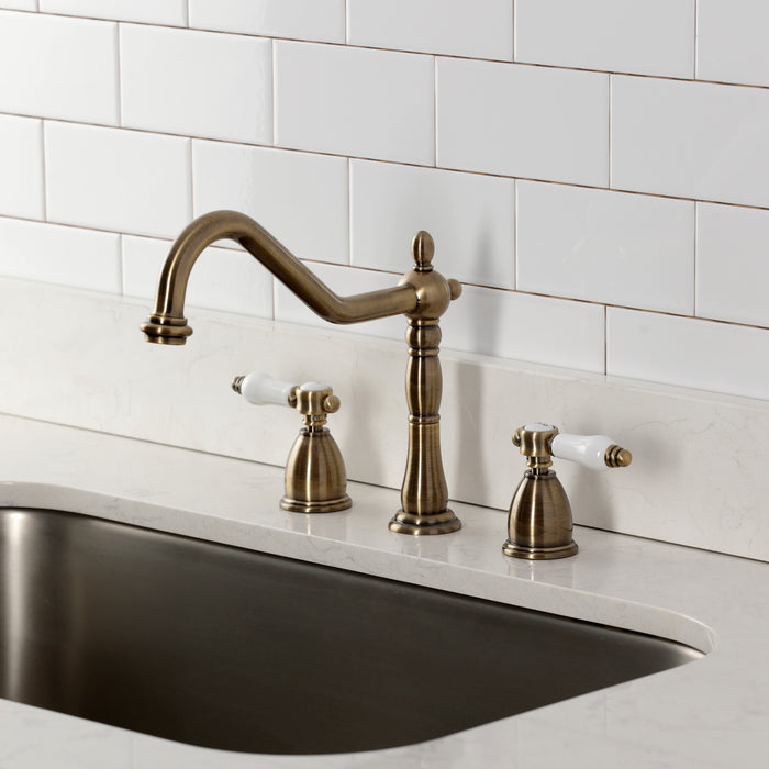 Kingston Heirloom KB1793BPLLS - Bel-Air Double-Handle Widespread Kitchen Faucet, Antique Brass