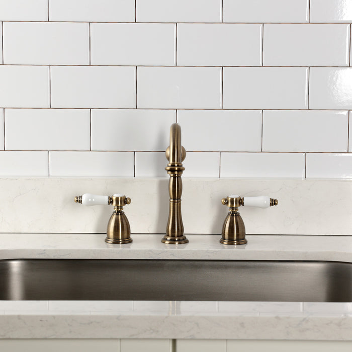 Kingston Heirloom KB1793BPLLS - Bel-Air Double-Handle Widespread Kitchen Faucet, Antique Brass