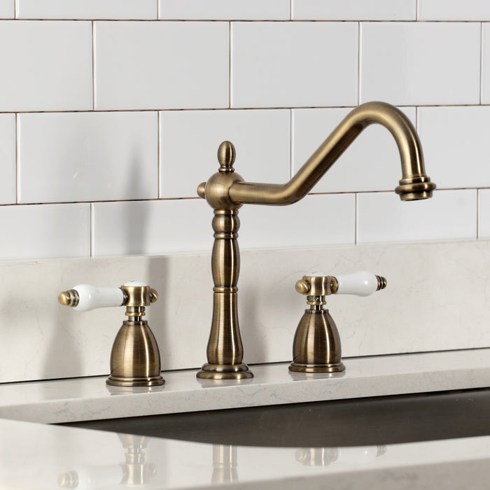 Kingston Heirloom KB1793BPLLS - Bel-Air Double-Handle Widespread Kitchen Faucet, Antique Brass