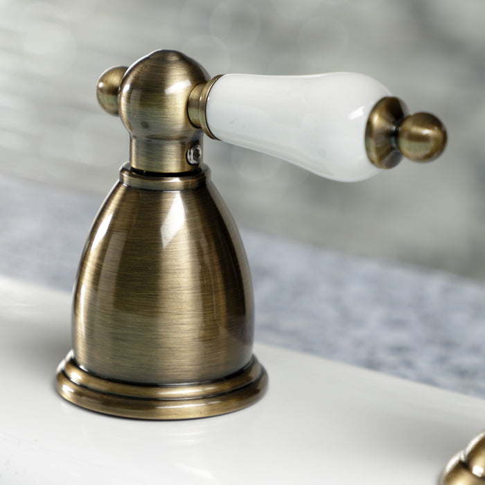 Heritage KB1793PLBS Double-Handle 4-Hole Widespread Kitchen Faucet with Brass Sprayer, Antique Brass