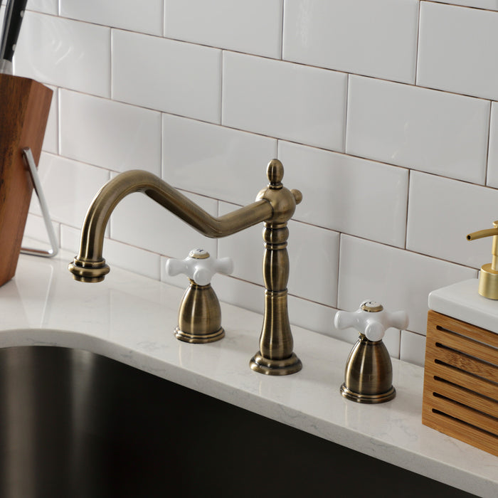 Heritage KB1793PXLS Double-Handle 3-Hole Widespread Kitchen Faucet, Antique Brass