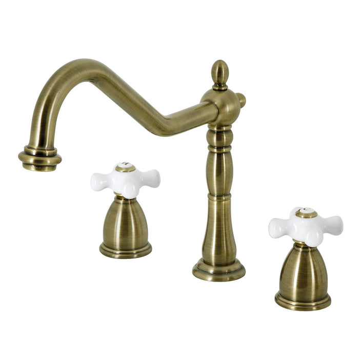 Heritage KB1793PXLS Double-Handle 3-Hole Widespread Kitchen Faucet, Antique Brass
