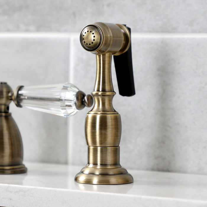 Kingston Heirloom KB1793WLLBS - Wilshire Double-Handle 4-Hole Widespread Kitchen Faucet with Brass Sprayer, Antique Brass